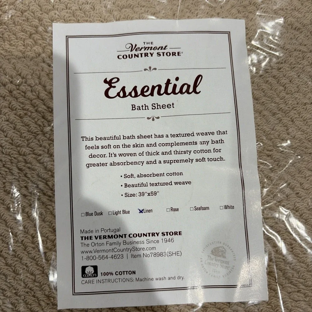 the vermont country store essential bath sheet  Towel  Made in Portugal